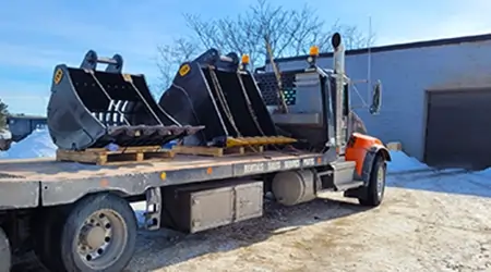 image of our rake being shipped via truck