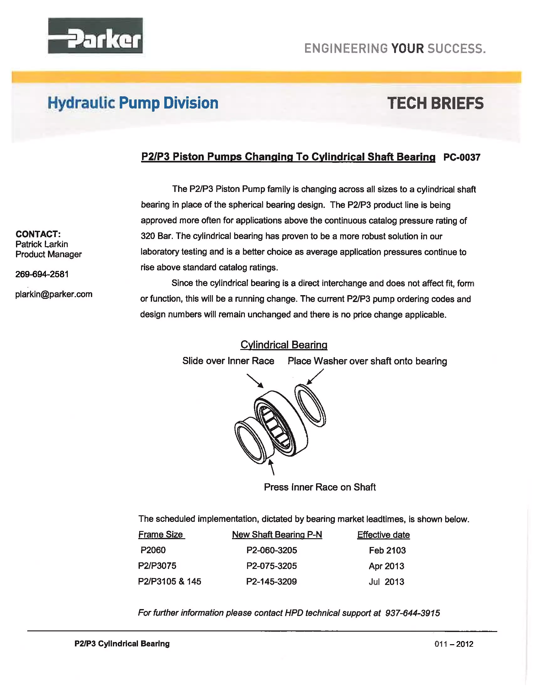 Piston Pumps Changing To Cylindrical Shaft Bearing